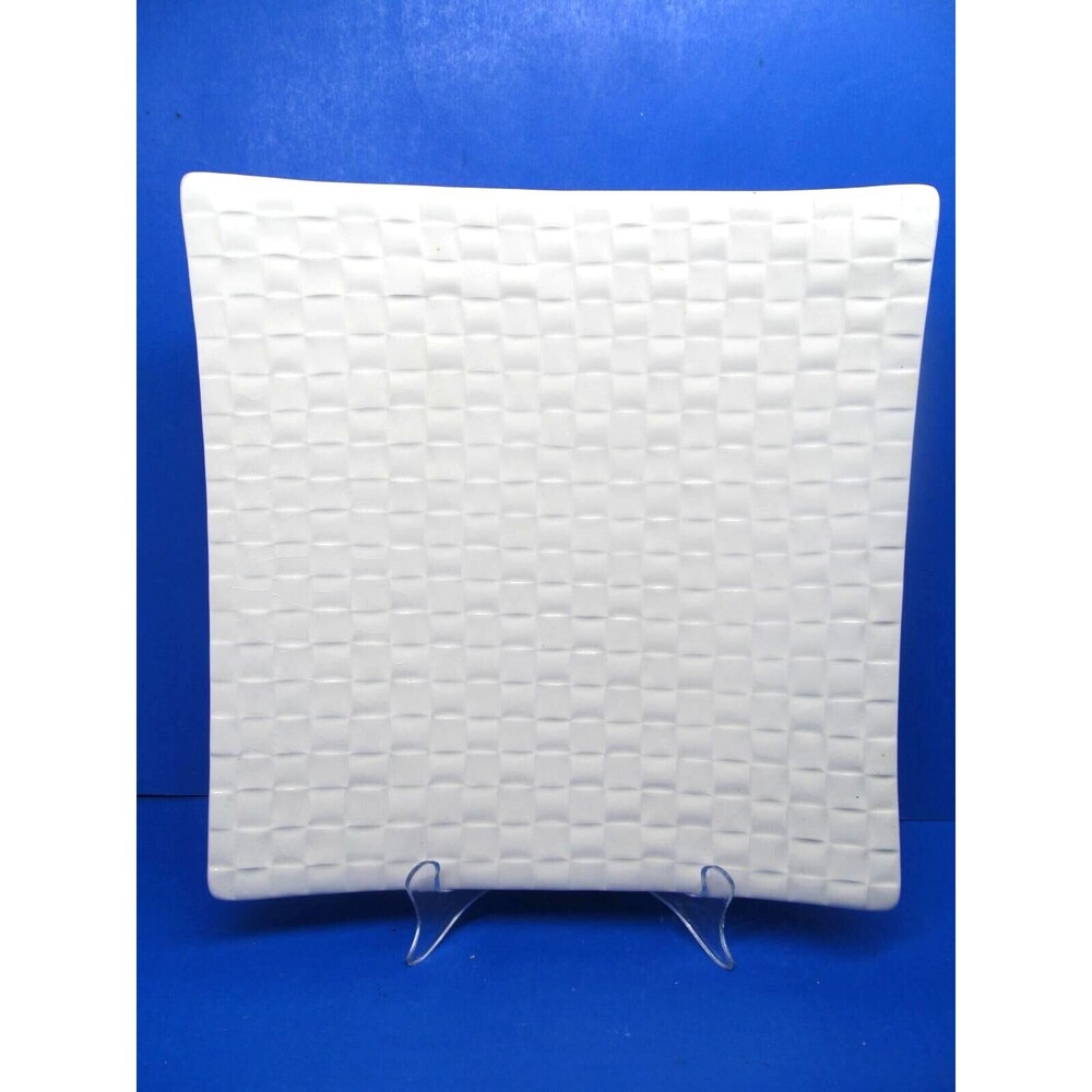 Pereiras Portugal 11 1/4" Square Footed Embossed Weave Plate With Turned Up Edge